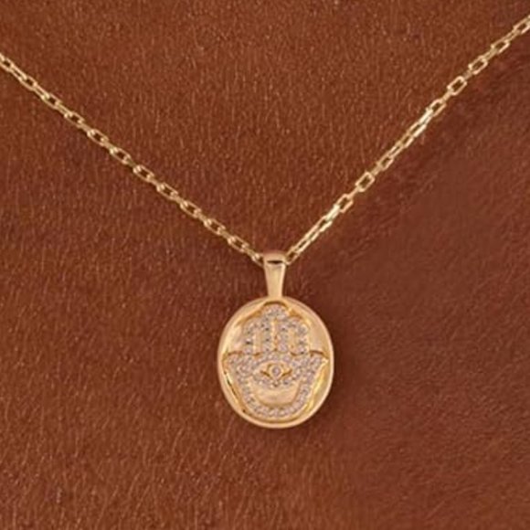 Neiman Marcus 14k Gold Plated Hamza Hand Necklace - Picture 1 of 4